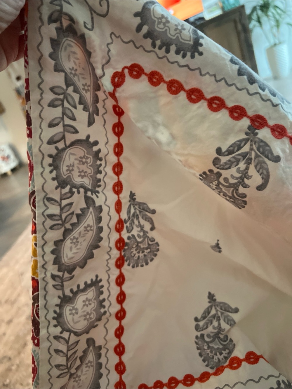 2  Anthropology Boho Pillow cover shams Gray Orange embroidered Cotton Standard - Picture 6 of 10
